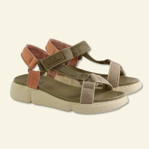 SANDALIA MULTICOLOR CON VELCRO TAUPE