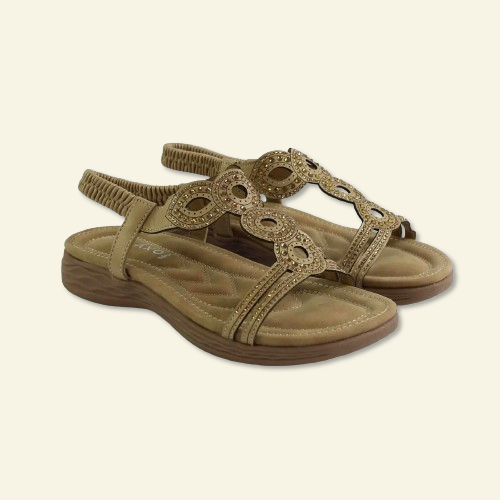 SANDALIAS FOXY UP ADORNO BRILLANTES BEIG