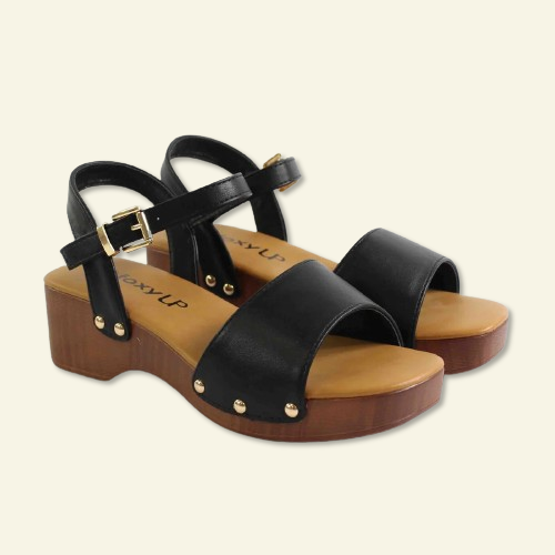 SANDALIA FOXY UP PISO MADERA NEGRO