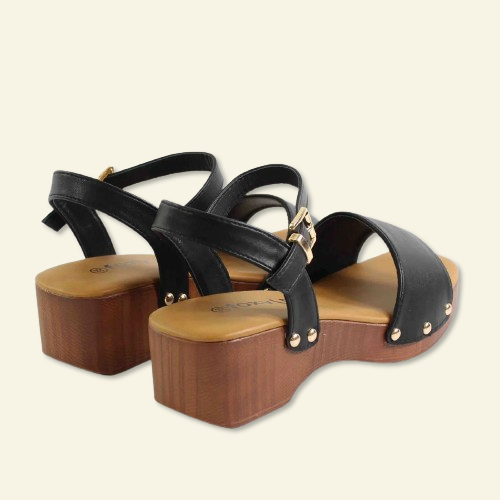 SANDALIA FOXY UP PISO MADERA NEGRO