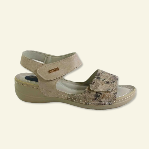 SANDALIA CONFORT VELCRO ESTAMPADO FLORAL BEIG