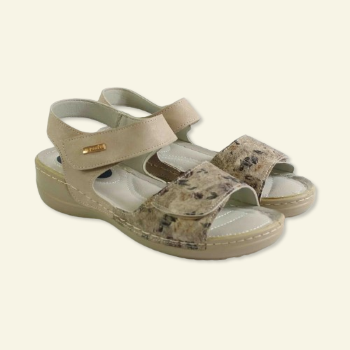 SANDALIA CONFORT VELCRO ESTAMPADO FLORAL BEIG