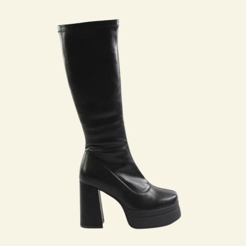 BOTA FOXY UP LICRA TACÓN CON CUÑA NEGRO