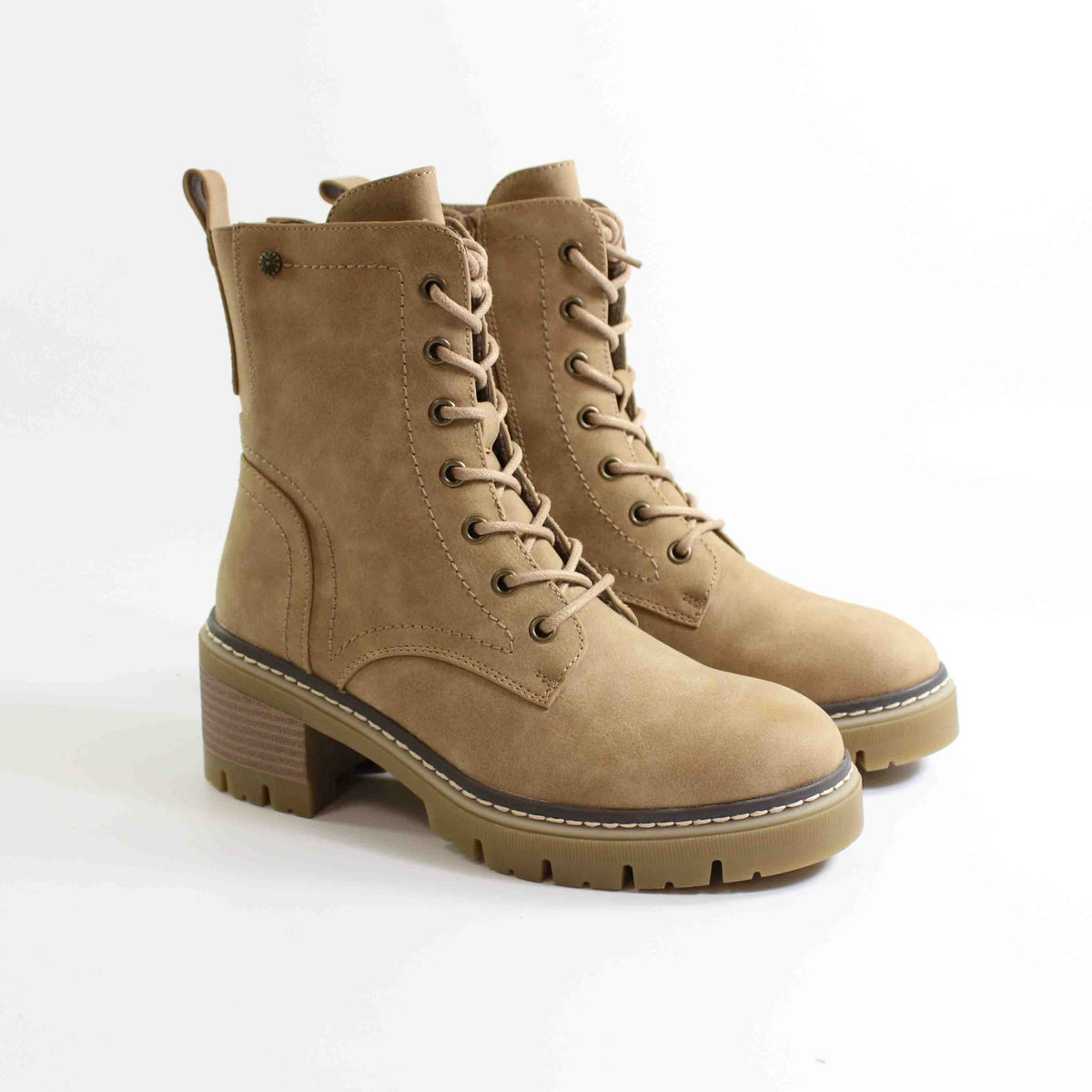 BOTIN FOXY UP BÁSICO CON CORDONES TAUPE