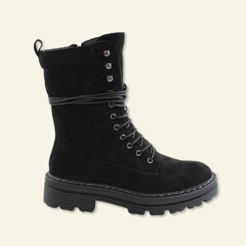 BOTA FOXY UP PLANA AMB CORDONS NEGRE