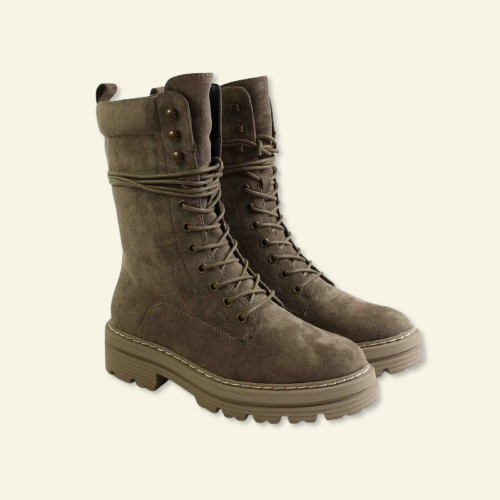 BOTA FOXY UP PLANA AMB CORDONS TAUPE