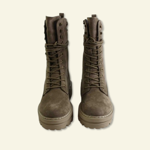 BOTA FOXY UP PLANA CON CORDONES TAUPE