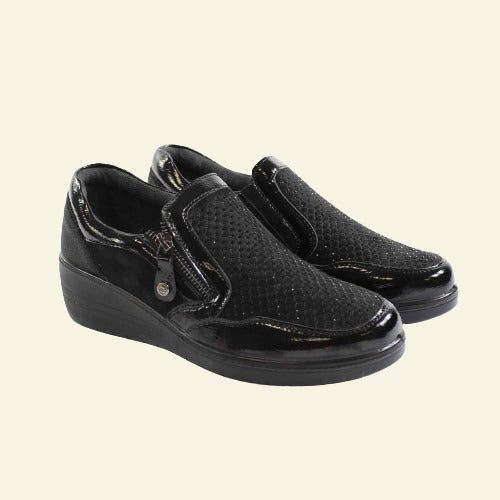 ZAPATO MY SOFT BRILLANTES Y CREMALLERAS NEGRO