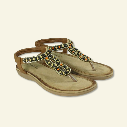 SANDÀLIA PLANA PEDRERIA MULTICOLOR CAMEL