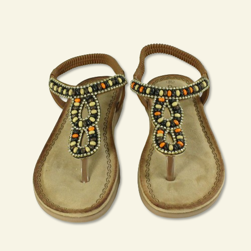 SANDÀLIA PLANA PEDRERIA MULTICOLOR CAMEL